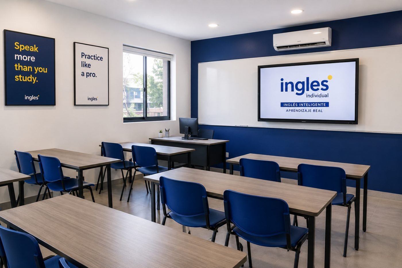 Salón de práctica limpio y ordenado de Inglés Individual