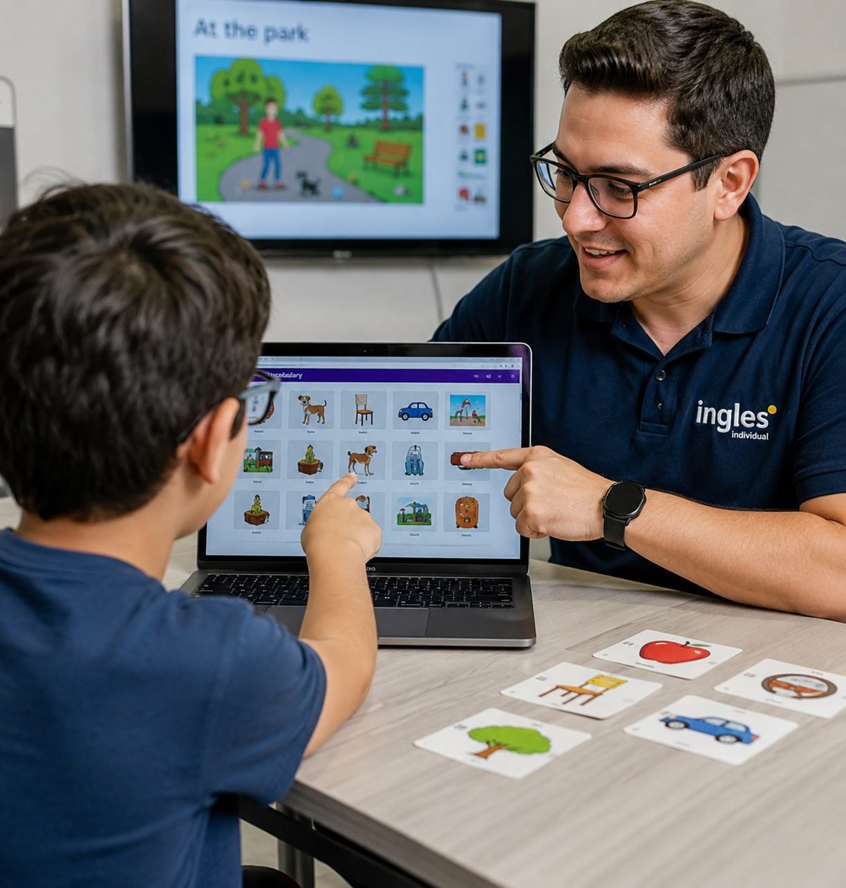Método directo progresivo: maestro y alumno con material audio-visual en Inglés Individual